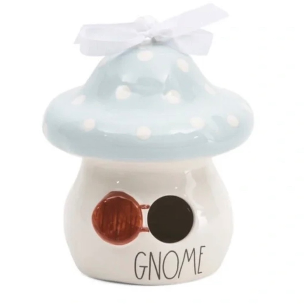 NWT Rae Dunn Ceramic 8 inch Gnome Birdhouse with accent bow Freestanding Decor